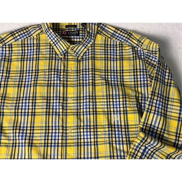 Chaps Mens Easy Care Yellow Plaid Shirt, Size XXL - Picture 2 of 10